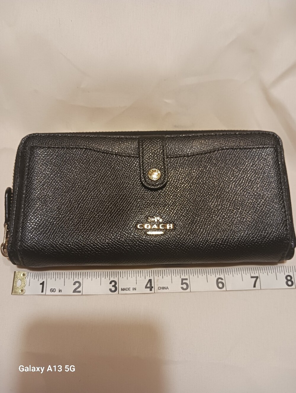 Coach Black Saffiano Leather Zip-Around Wallet with Gold Logo